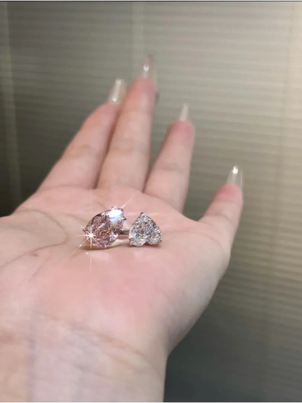 Double Stone Heart & Pear Pink and White Cubic Zirconia Ring